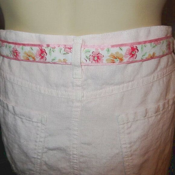 CP Shades Linen Skirt Size M Belt Pockets A-Line Pink Cottagecore Coastal Preppy - Picture 8 of 10